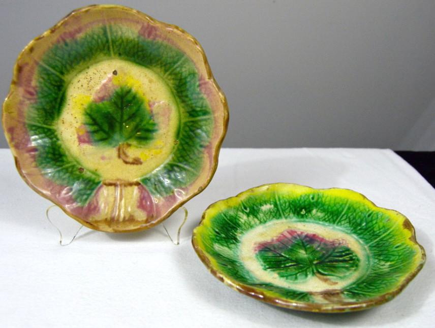 Near Pair of Majolica Mape Leaf Plates (1 of 7)