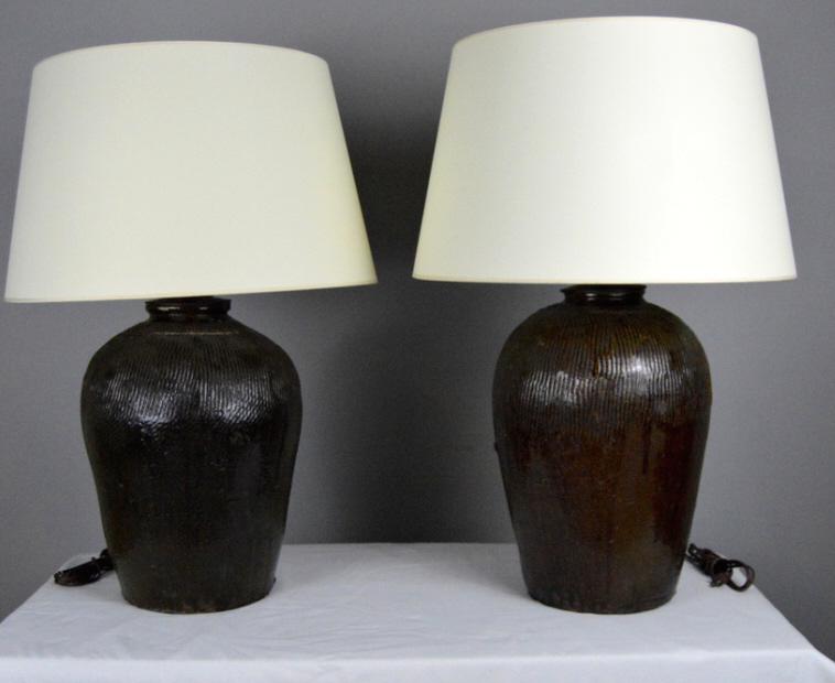 Near Pair of Primitive Earthenware Lamps (1 of 7)