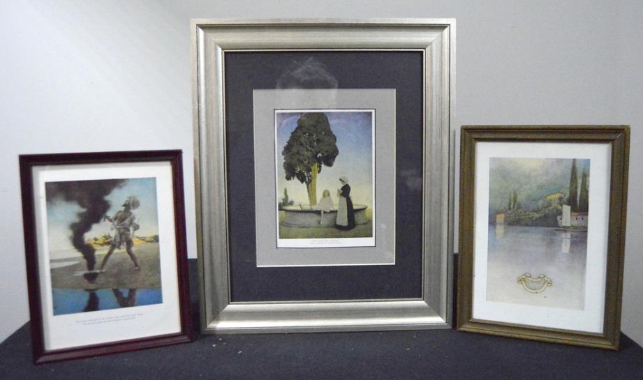Three Maxfield Parrish (1870-1966) Prints: Including: Pliniana, Arabian Nights, and the Lonesome Princess. each print 8 x 5 in.
