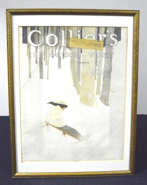 Maxfield Parrish, Containing Outdoor America: Collier's Magazine cover, January 8, 1910. Frame: 17 x 12.75 in. 13.5 10.25 Original mailing label still affixed