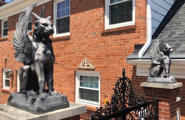 Large Pair of Cast Metal Gryphons (1 of 5)