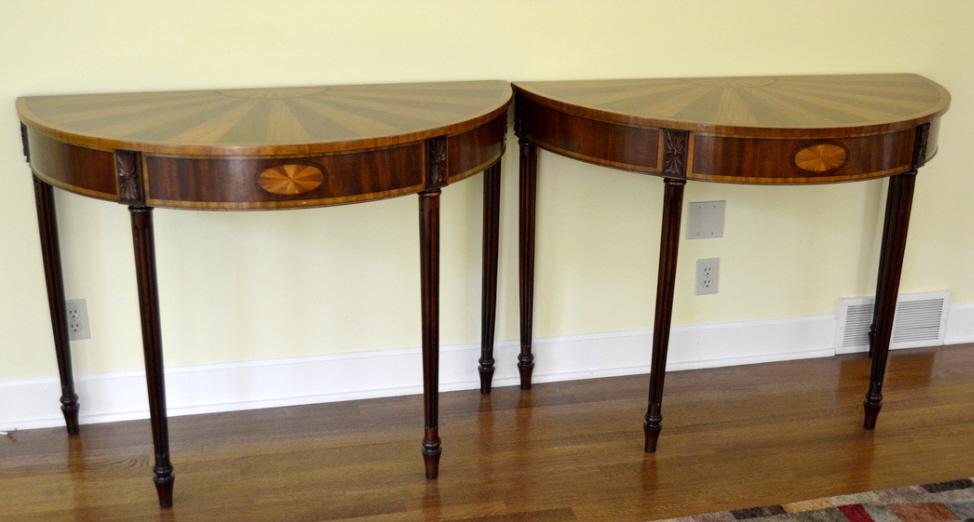 Pair of George III Style Mahogany Demilune Tables (1 of 7)