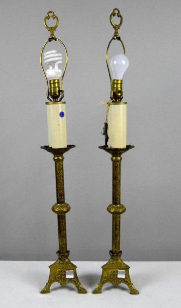 Pair of Faux Candlestick Brass Lamps (1 of 5)