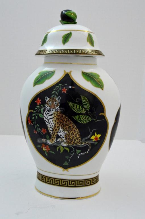 Lynn Chase "Jaguar Jungle" Ginger Jar: 16 x 8 in. NOTE: In excellent condition, no cracks, chips or damage