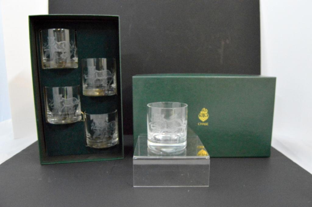 Nine Lynn Chase "Jaguar Jungle" Rocks Glasses: Each 3.5 in. tall Note: In original boxes, excellent condition.