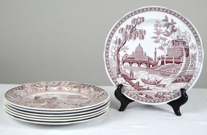 7 Spode Archive Collection Red Transferware Plates (1 of 4)
