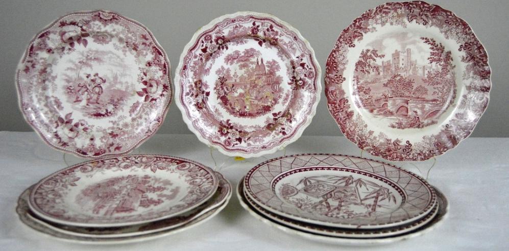 Nine Red Transferware Plates (1 of 15)