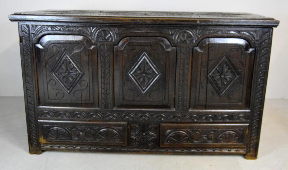 William and Mary English Oak Carved Coffer, c.1700 (1 of 10)