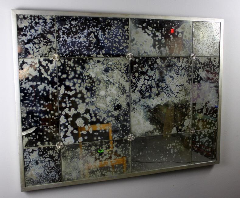 Denby Antiqued Rectangular Mirror: Antiqued mirror panels with flower inlay on 36 in. x 28in. x .5 in<br