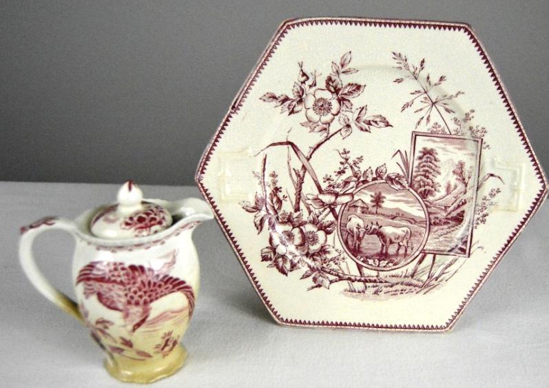 Red Transferware Plate and Creamer (1 of 7)