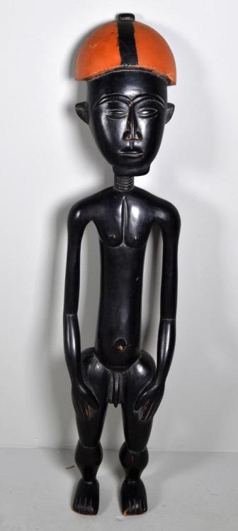 20th C. Ashanti Akua Ba (Fertility Figure): African, Ashanti, Ghana, 20th Century, wood; Of a standing male nude figure 47 x 9.5 x 6 in. Condition: Wear consistent with age and use Property of Anthony French. Sr.