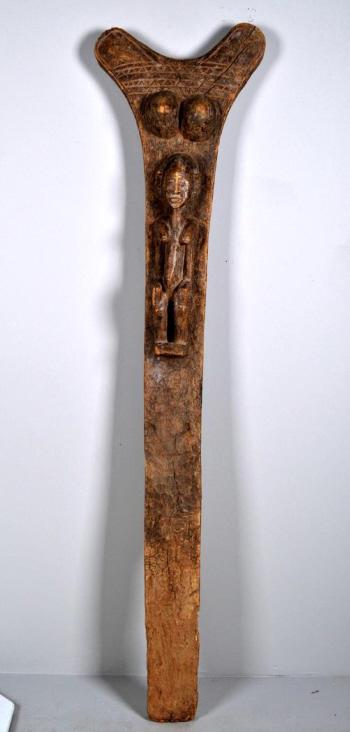 Carved Dogon Ladder: African, Mali, wood, 20th Century; Of Y-shape, with carved female figure and tapering form. 67 x 17 x 2 in. Condition: Wear consistent with age and use Property of Anthony French. Sr.