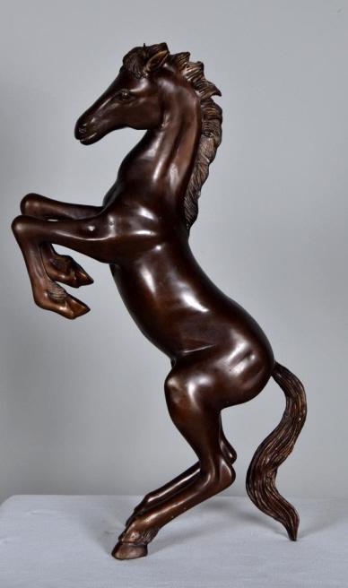 Pierre Jules Mene (French, 1810-1879): Untitled (Rearing Stallion) Bronze Signed on rear hoof "P.J. Mene 25 x 14 x 6 in. Condition: No apparent flaws Property of Anthony French, Sr.