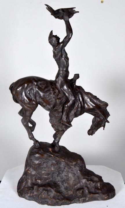 Burk McChain (American, 20th Century): Prayer to the Healing Spirit Bronze Signature on base 32 x 18 x 7 in. Condition: No apparent flaws Property of Anthony French. Sr.