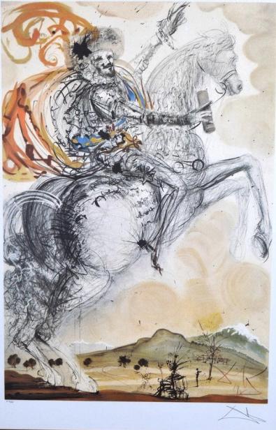 Savador Dali (Spanish, 1904-1989): Don Quixote El Cid 2000 edition Photomechanical Graphic Signed in plate, and graphite facsimile signature lower right, Edition: I 121/ 500 lower left Image: 32 x 21 in. Frame: 45 x 34 in. Includes COA