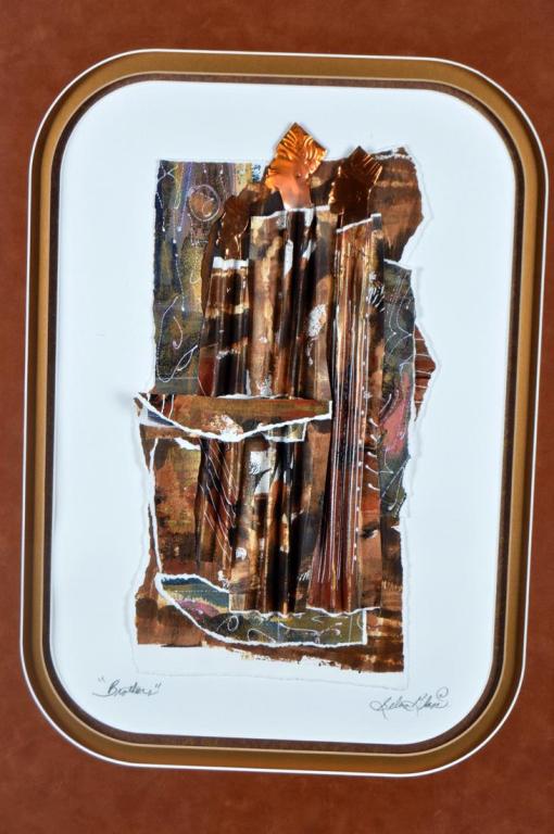 Selma Glass (American, 20th Century): Brothers Mixed Media Signed lower right. Hand titled lower left Image: 21 x 14 in. Frame: 37.5 x 30 in. Condition: No apparent flaws. See photos. Property of Anthony French. Sr.