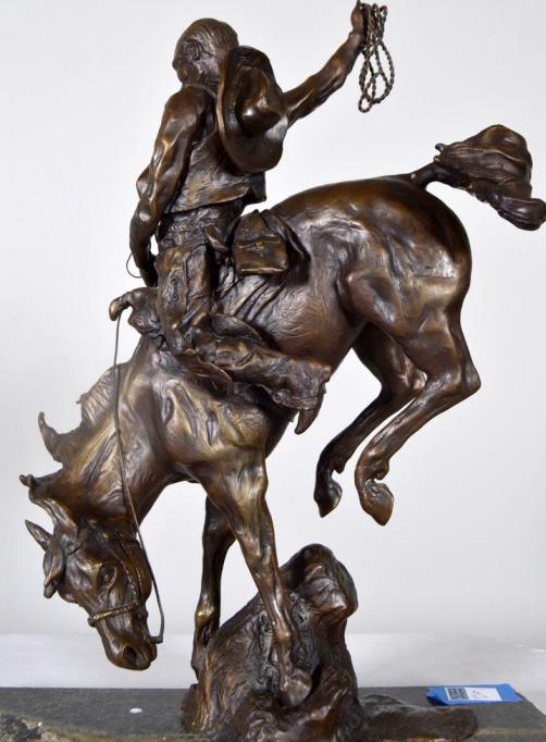 L House (American, 20th Century School): Montana Dance, 1997 Bronze on marble base Inscribed plaque affixed 19.5 x 17 x 9 in. Condition: No apparent flaws Property of Anthony French. Sr.