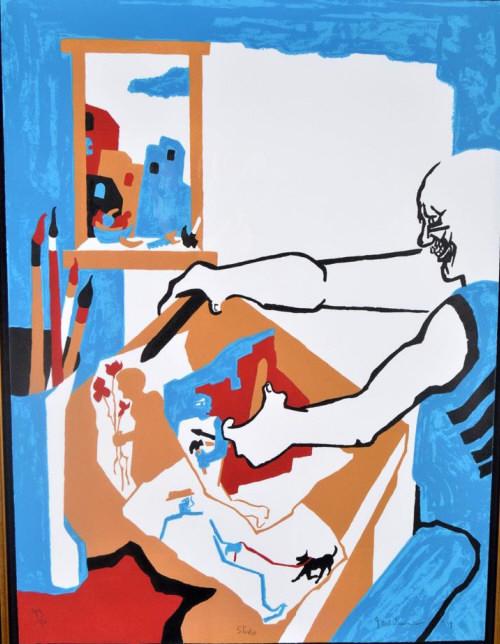 Jacob Lawrence (American, 1917-2000): Artist in Studio, 1994, 49/50 Lithograph Signed, titled "Studio", dated and editioned, lower bottom Sight: 26.125 x 19.625 in.; Frame: 39.5 x 34 in. Matted and glazed in black and gold frame Condition