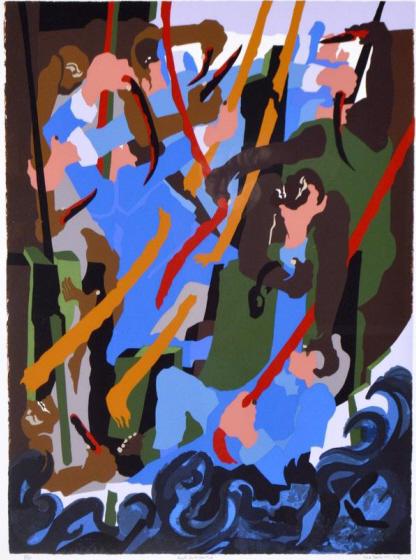 Jacob Lawrence (American, 1917-2000): Revolt on the Amistad, 1989, 88/120; from Toussant L'Ouverture Color screenprint on wove paper Signed, titled and editioned (88/120) lower margin Image: 38.125 x 30.125 in.; Frame: 50.5 x 40.25 in. Ma
