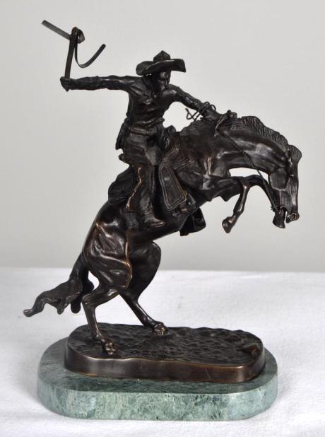 After Frederic Remington (American, 1861-1909): Bronco Buster Bronze cast Signed Frederic Remington in the bronze 10 x 4 in. Condition: No apparent flaws Property of Anthony French. Sr.