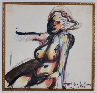 Billy Dee Williams (American, B. 1937): Untitled (Nude), 1995 Marker and crayon on paper Signed and dated lower right Image: 13 x 13.5 in.; Frame: 27 x 27.5 in. Matted and glazed in carved giltwood frame Condition: No apparent flaws Propert