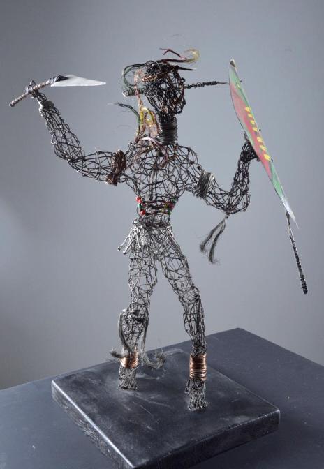 Jasper Williams Jr (American, 20th Century): Zulu, 1995 Copper and metal wire Signed, titled and dated underneath base 24 x 14 in. Condition: No apparent flaws Property of Anthony French. Sr.