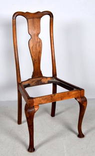 Late 19th C. Queen Anne Style Side Chair: Walnut, without a seat. 41 x 21 x 18 Condition: Good