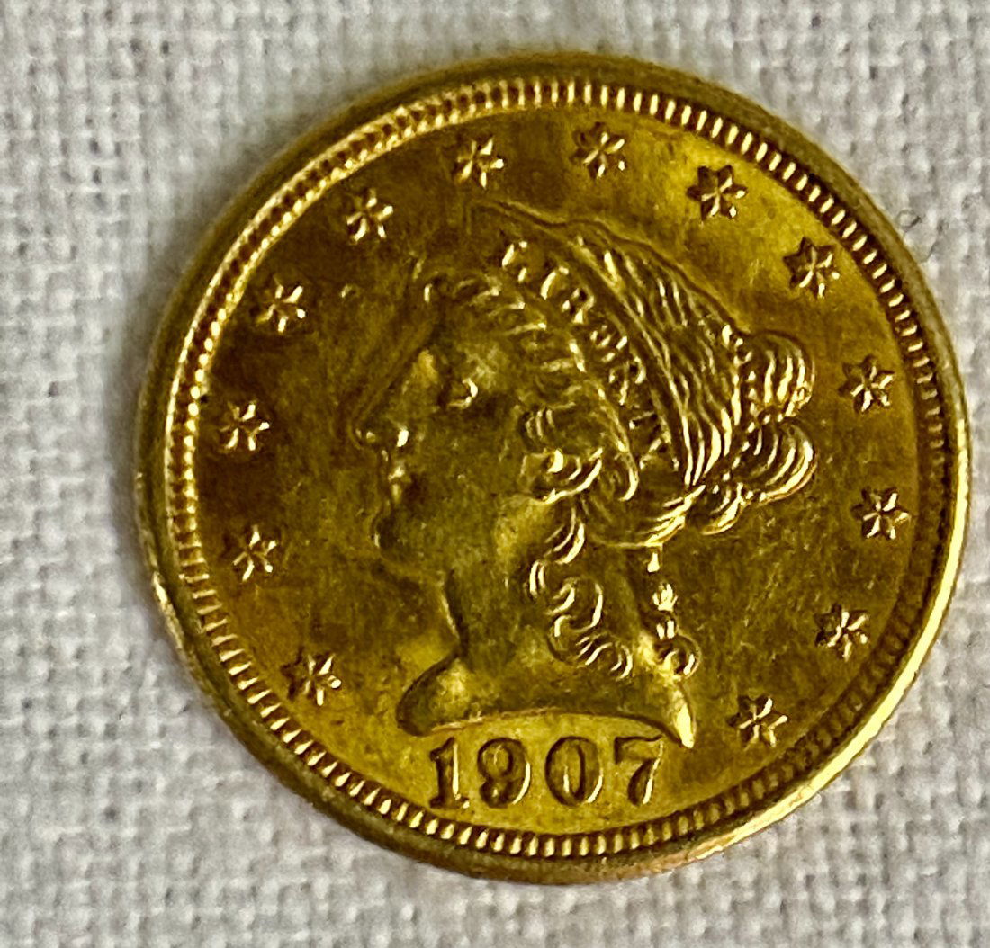 1907 Coronet Gold Quarter Eagle Coin (1 of 2)