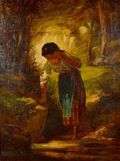 19th Century European School: UntitledBarefoot Woman Oil on canvas No apparent signature (plate on frame reads "Mitchell" Image: 26 x 19.5 in.; Frame: 32 x 25 in. Gilt wood frame