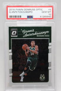 2016-17 Panini Optic, Giannis Antetokounmpo #5, PSA 10: 2016-17 Panini Donruss Optic, Giannis Antetokounmpo, Card #5; PSA 10 (Gem MT)