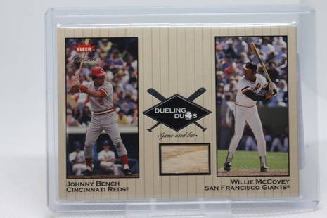 2002 Duos, Johnny Bench/Willie McCovey #DD-WM 1, (P): 2002 Fleer Dueling Duos, Johnny Bench/Willie McCovey, Card #DD-WM 1; Patch