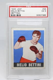 1948 Leaf Boxing Greats, Melio Bettini (Bettina) #36,: 1948 Leaf Boxing Greats, Melio Bettini (Bettina), Card #36; PSA 5 (EX)