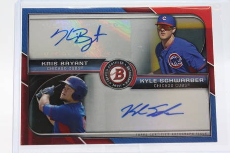 2015 Bowman, Kris Bryant, Kyle Schwarber #BDA-BS, 3/5,: 2015 Bowman Dual Autograph, Kris Bryant, Kyle Schwarber, Card #BDA-BS, 3/5; Autograph