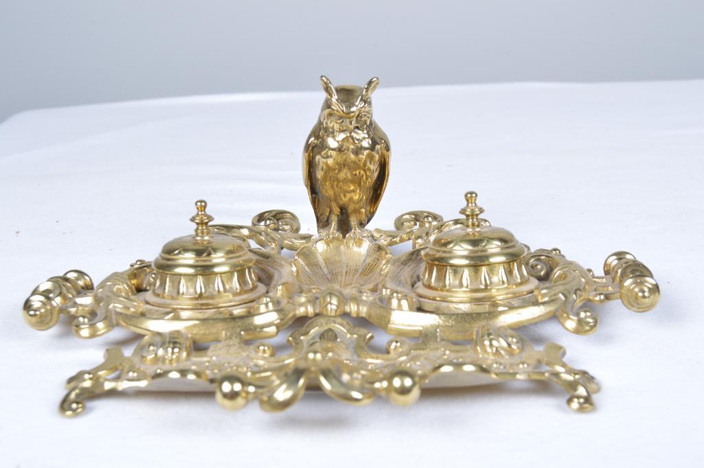 Victorian Brass Owl Inkwell (1 of 6)