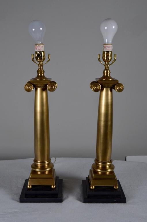 A Pair of Brass Ionic Column Brass Lamps (1 of 6)