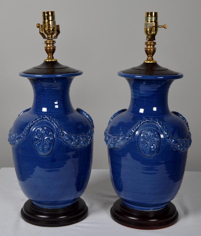 Pair of Bradburn Gallery Blue Ceramic Lamps (1 of 5)
