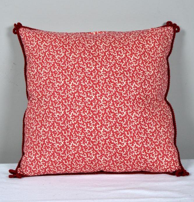 Single Nubilis Down Pillow: A custom made 100% down filled Pillow using Nubilis woven front and S. Harris coral pattered cotton print on back with Samuel and Son's trim. 17 in. x 17 in. Very good condition