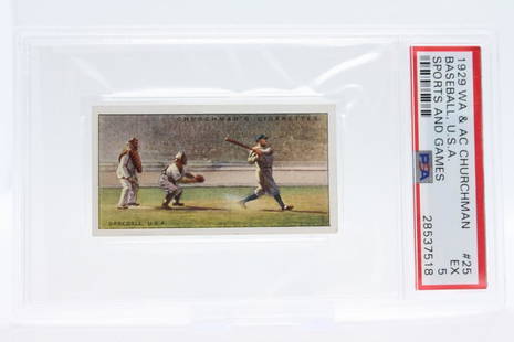 1929 WA & AC Churchman, Baseball U.S.A. #25, PSA 5: 1929 WA & AC Churchman Sports And Games, Baseball U.S.A., Card #25,PSA 5 (EX);