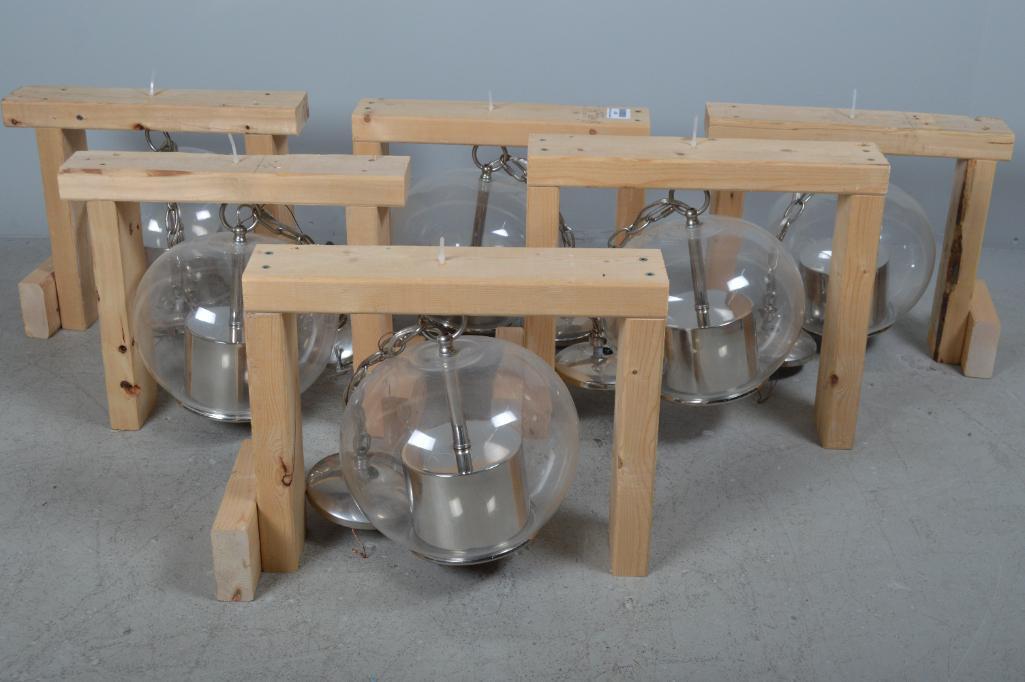 Six Silver Metal and Glass Pendant Lamps (1 of 4)