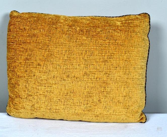 One Gold Vintage Pillow: With vintage gold Donghia Chenille that are 50% down and feather filled and has a Samuel and Sons cord trim. 18 in. x 15 in. Condition is very good