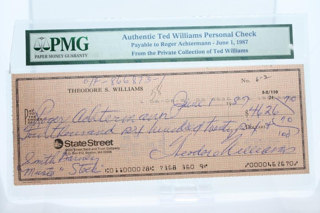 1970 Ted Williams Personal Check, Ted Williams, (A),: 1970 Ted Williams Personal Check, Ted Williams, Card #, Autograph; ; PMG Authentic