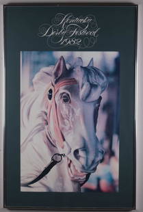 1982 Kentucky Derby Festival Poster: Artist: Julius Freidman (American, 20th Century) Poster,1982; Up close color photograph of a horse . Image: 35.5 x 23 in.; Frame: 36 x 23.5 in. Glazed and matted in silver metal frame Condition: