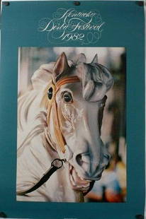 1982 Kentucky Derby Festival Poster: Artist: Julius Freidman (American, 20th Century) Poster,1982; Up close color photograph of a horse . Double sided with upclose of red tulip. Image: 36 x 23.5 in. Unframed Condition: Good condition