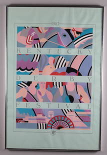 1987 Kentucky Derby Festival Poster: Artist: Stephen St. Germain (American, 20th Century) Poster,1987; Abstract picture with Kentucky Derby Festival written in-between images. Image: 32.5 x 21.5 in.; Frame: 33.5 x 22 in. Glazed and