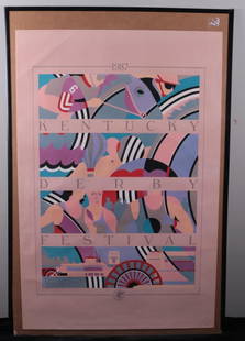 1987 Kentucky Derby Festival Poster: Artist: Stephen St. Germain (American, 20th Century) Poster,1987; Abstract picture with Kentucky Derby Festival written in-between images. Image: 32 x 33.5 in. Unframed Condition: Good condition 