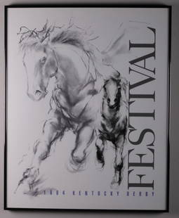 1994 Kentucky Derby Festival Poster: Artist: Jeaneen Barnhart and Doreen Bernhart (American, 20th Century) Poster,1994; Black and white portrait of a horse shown in two angles. Image: 23.5 x 29 in.; Frame: 24 x 29.5 in. Glazed and