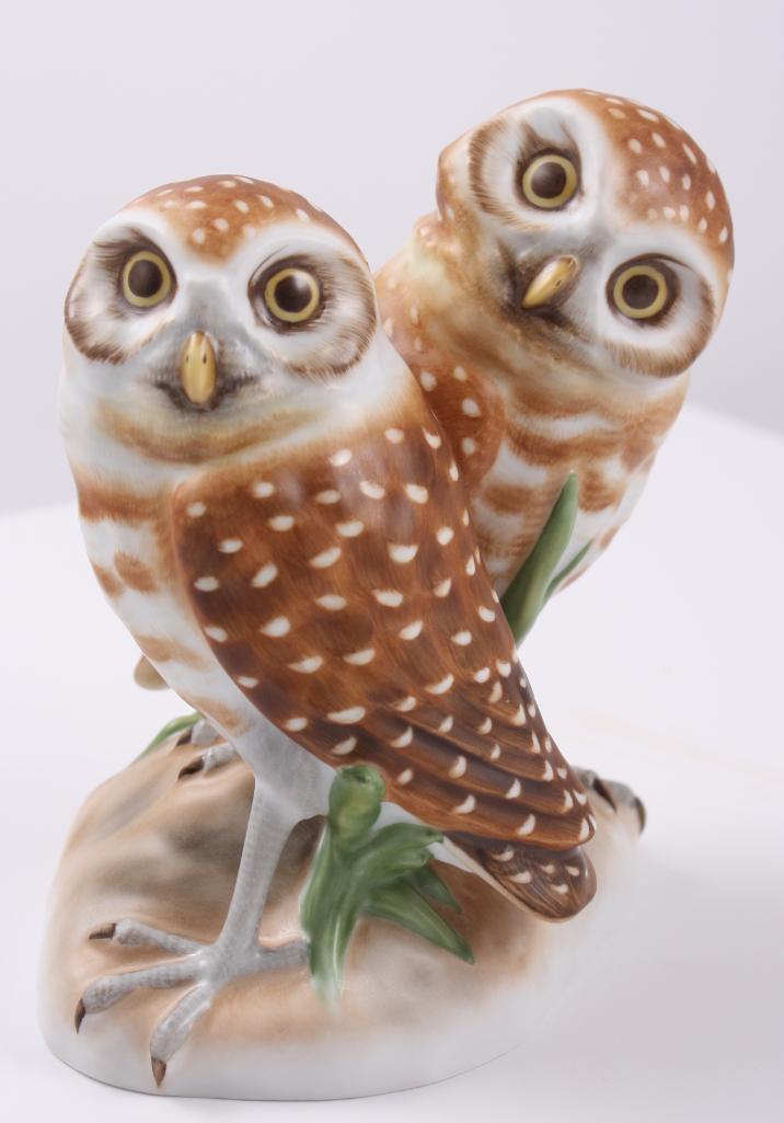 Herend Figurine - Burrowing Owls Natural Finish: Classic Kingdom 2006 Hand Painted 15841-0-00/ MCD 6.0 NOTE: No apparent flaws