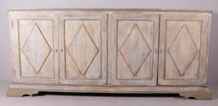 Gustavian Sideboard: Swedish, painted sideboard with four doors and bracket feet Dimensions: 44 x 96 x 20.5 in. NOTE: Wear consistent with age