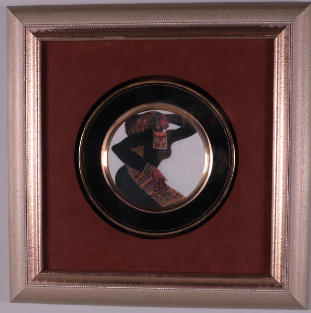 Charles Bibbs (American, B. 1948): Lady in Black III (Plate) Painted Plate Image: 9 x 9 in.; Frame: 18.5 x 18.5 in. Glazed in a gold wood frame Condition: No apparent flaws Property of Anthony French, Jr.