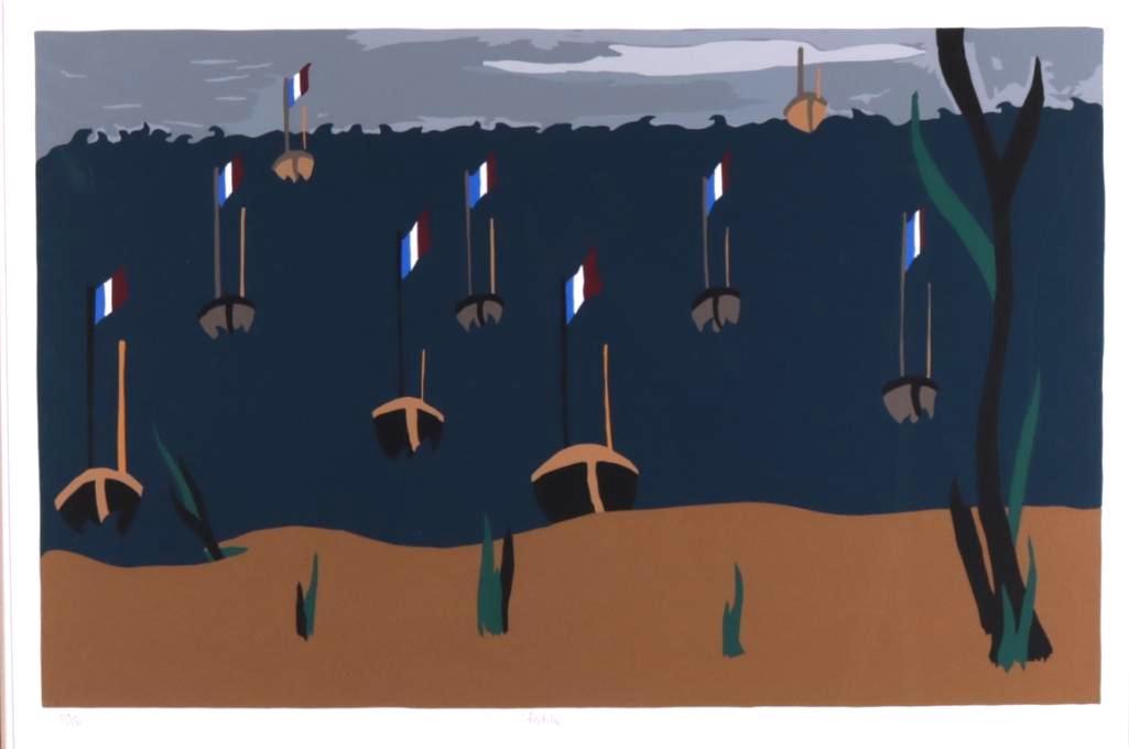 Jacob Lawrence (American, 1917-2000): Flotilla , 1997, from Toussant L'Ouverture Literature: Nesbett 89-2, 114/120 Color screenprint on wove paper. Signed in pencil on lower right. Edition number in pencil on lower left. Image: 20 x